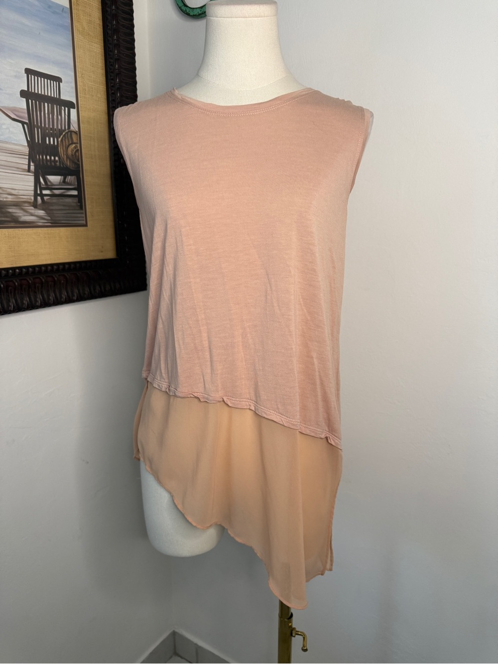 BCBGMaxAzria Two-Tone Layered Sleeveless Top - Blush & Peach